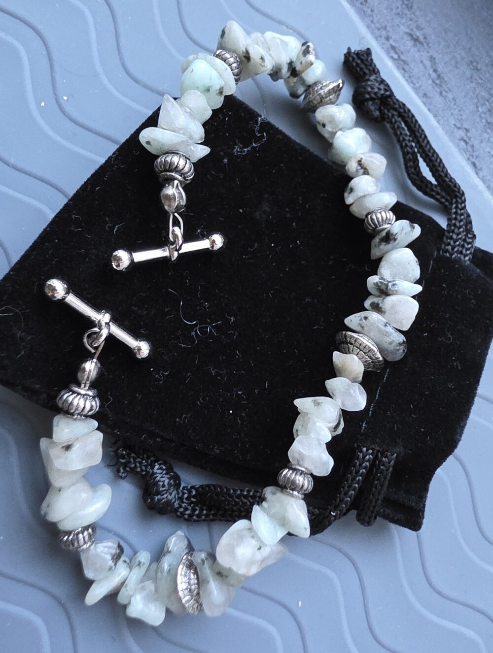 Handmade Dalmatian Stone chip bookmark, worry beads